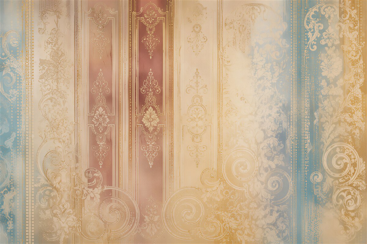 Fotobehang vintage pastelkleurige ornamenten met gouden versieringen elegant