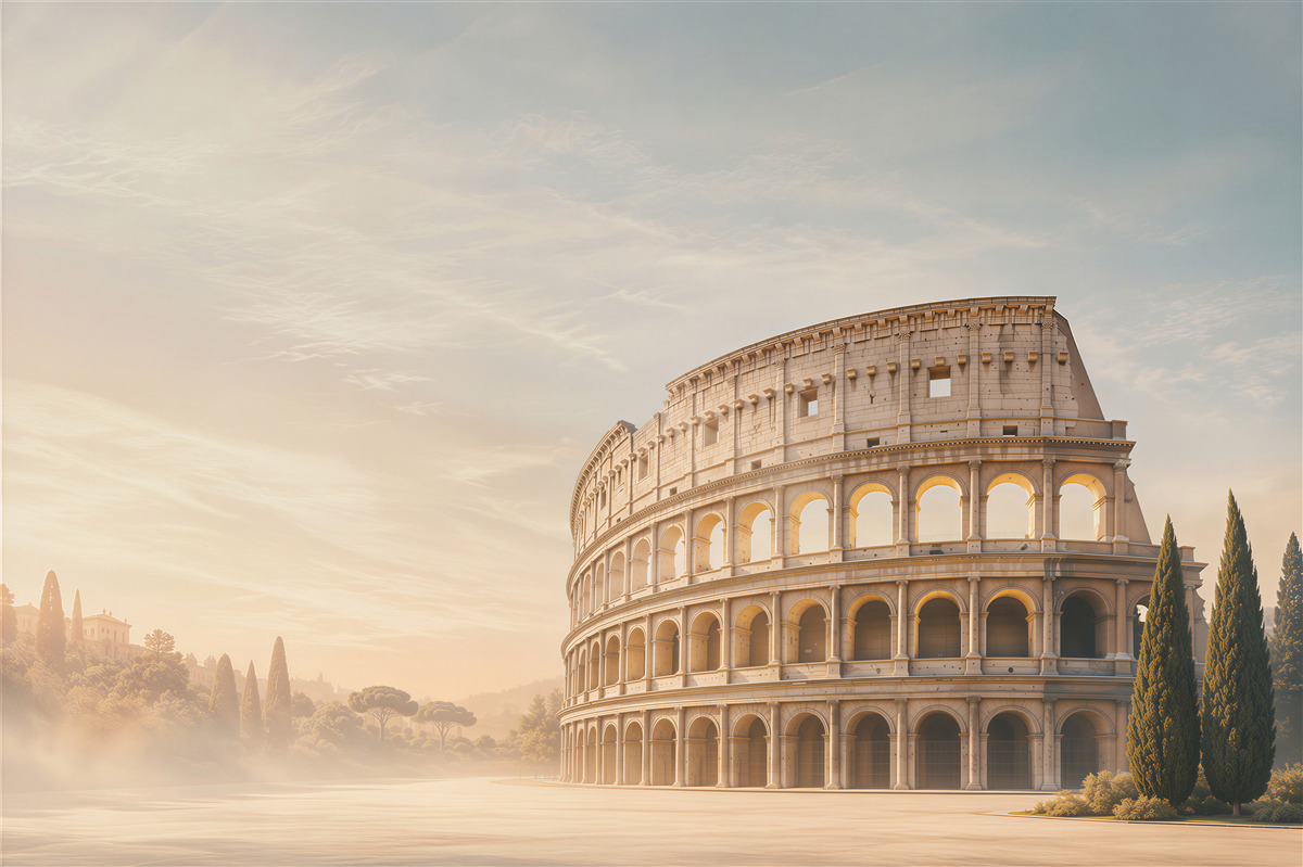 Fotobehang Colosseum in Rome in de gouden ochtend elegante architectuur