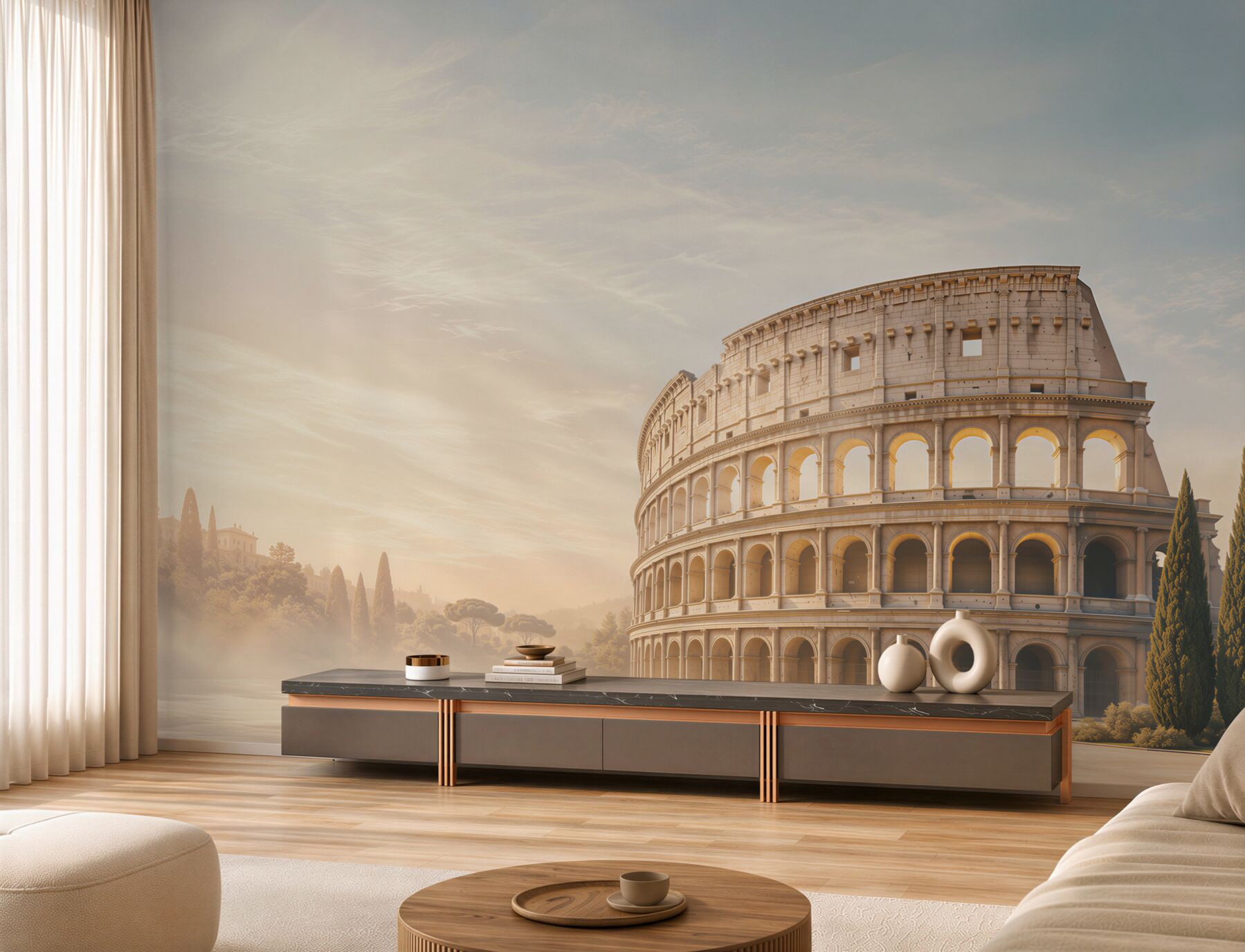 Fotobehang Colosseum in Rome in de gouden ochtend elegante architectuur