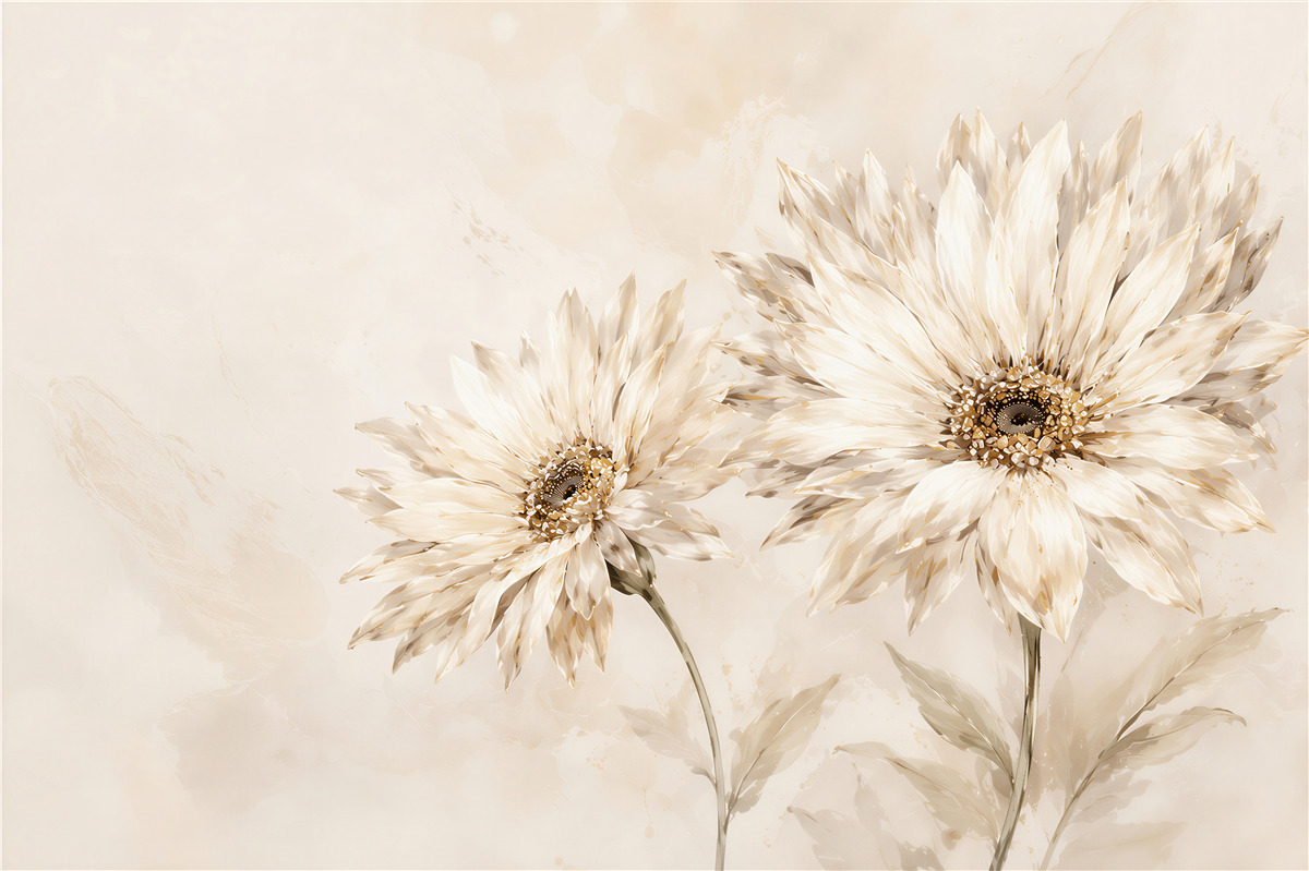 Fotobehang crèmekleurige gerbera bloemen delicaat en elegant voor de slaapkamer