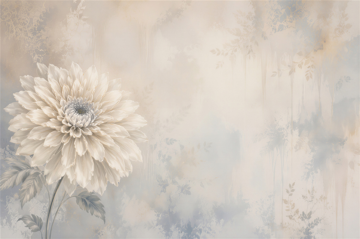 Fotobehang grote crèmekleurige bloem op pastel achtergrond subtiele elegantie
