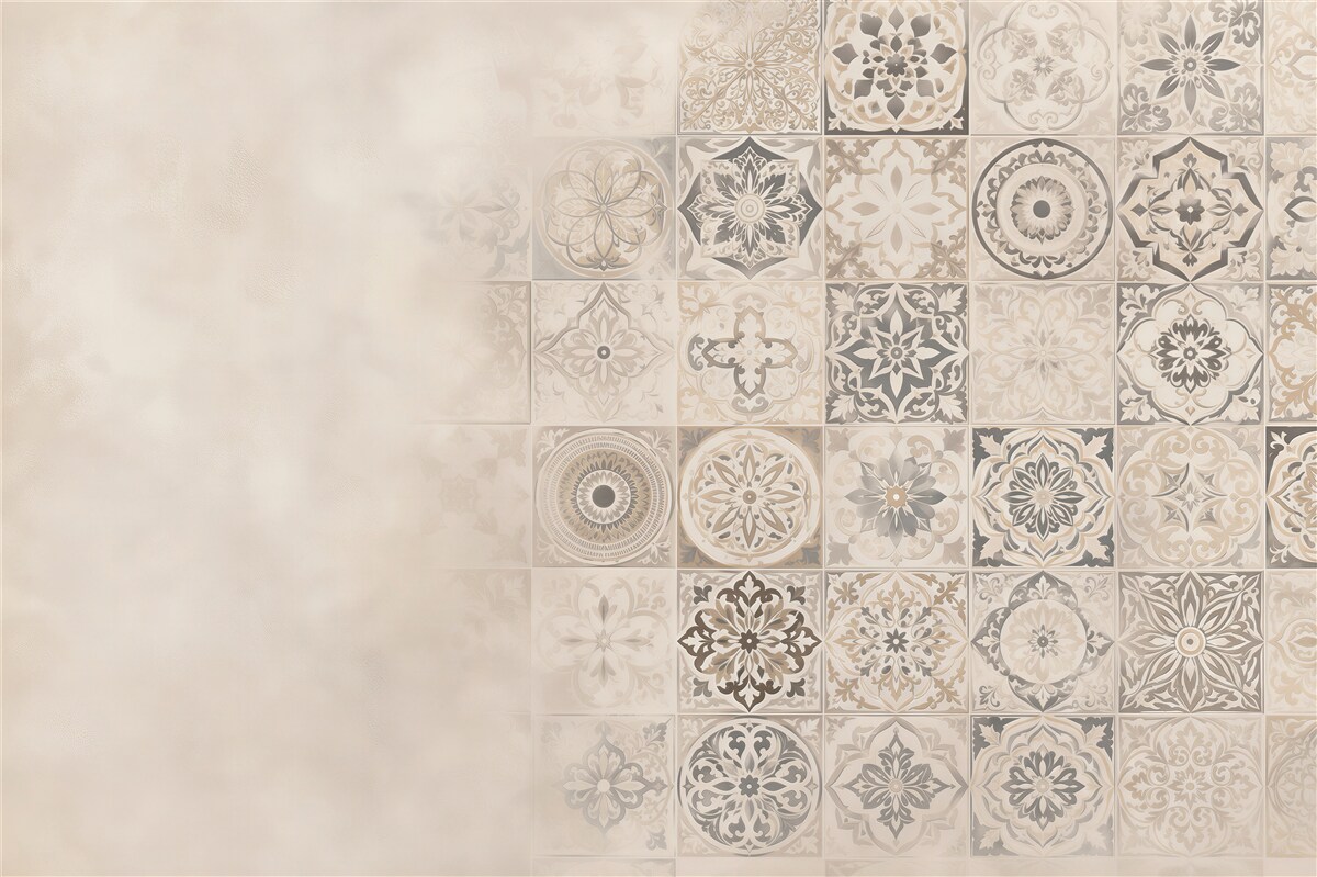 Fotobehang beige patchwork tegels vintage voor de keuken of eetkamer
