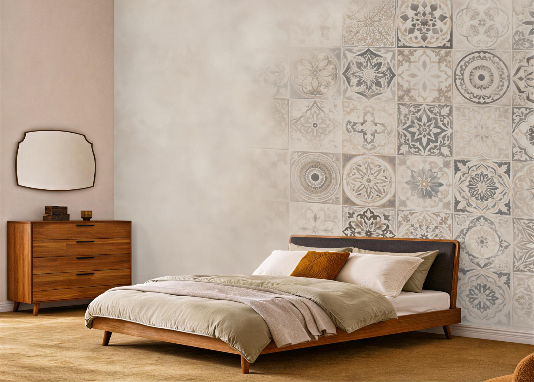 Fotobehang beige patchwork tegels vintage voor de keuken of eetkamer