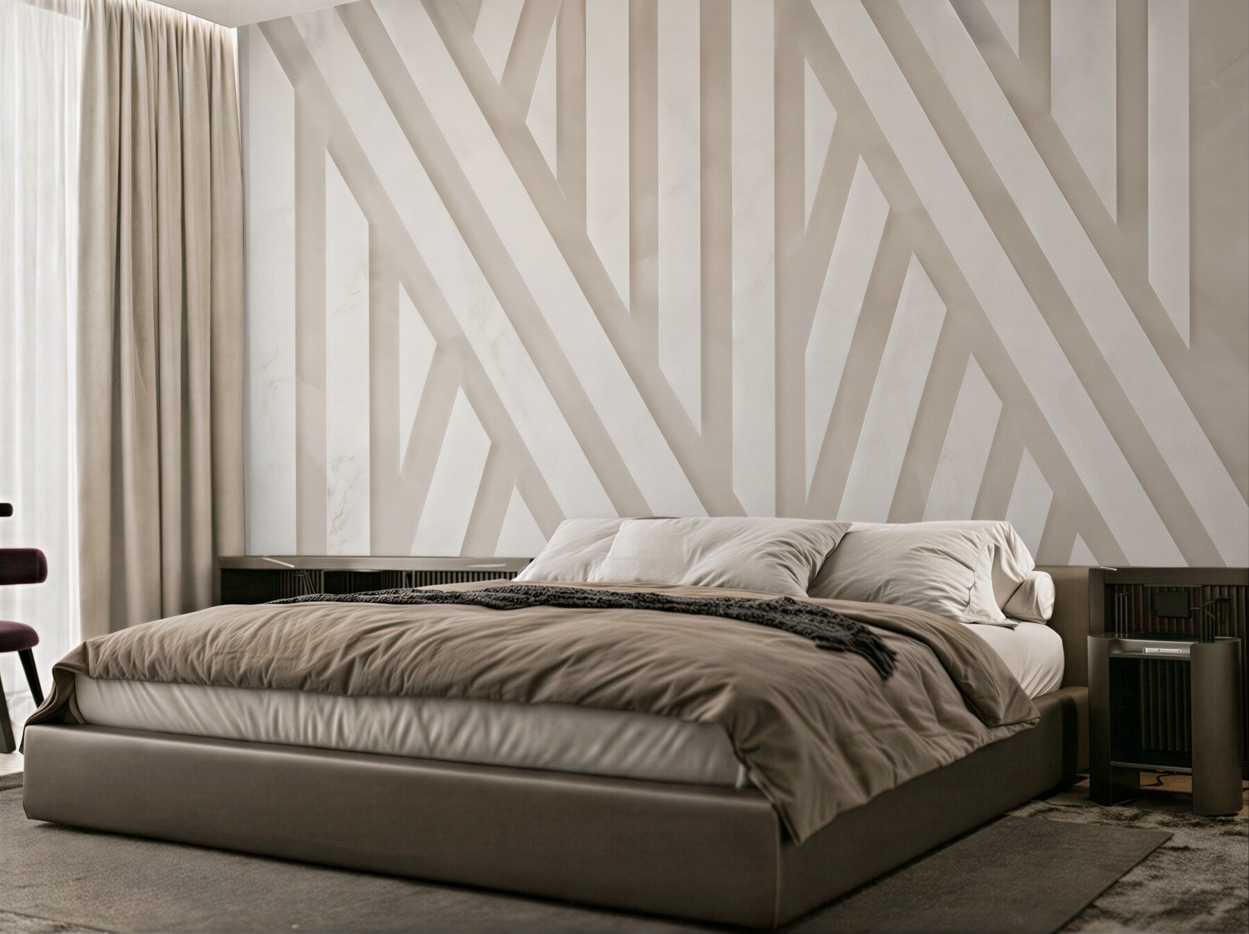 Fotobehang geometrische 3D-strepen beige moderne voor een elegant interieur