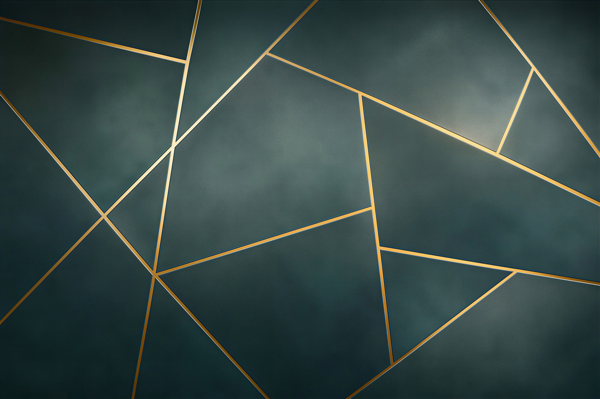Fotobehang geometrische marineblauwe panelen met gouden lijnen moderne