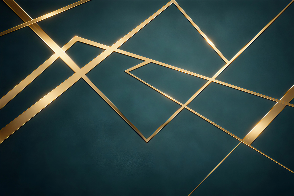 Fotobehang gouden geometrische lijnen op donkergroen glamour
