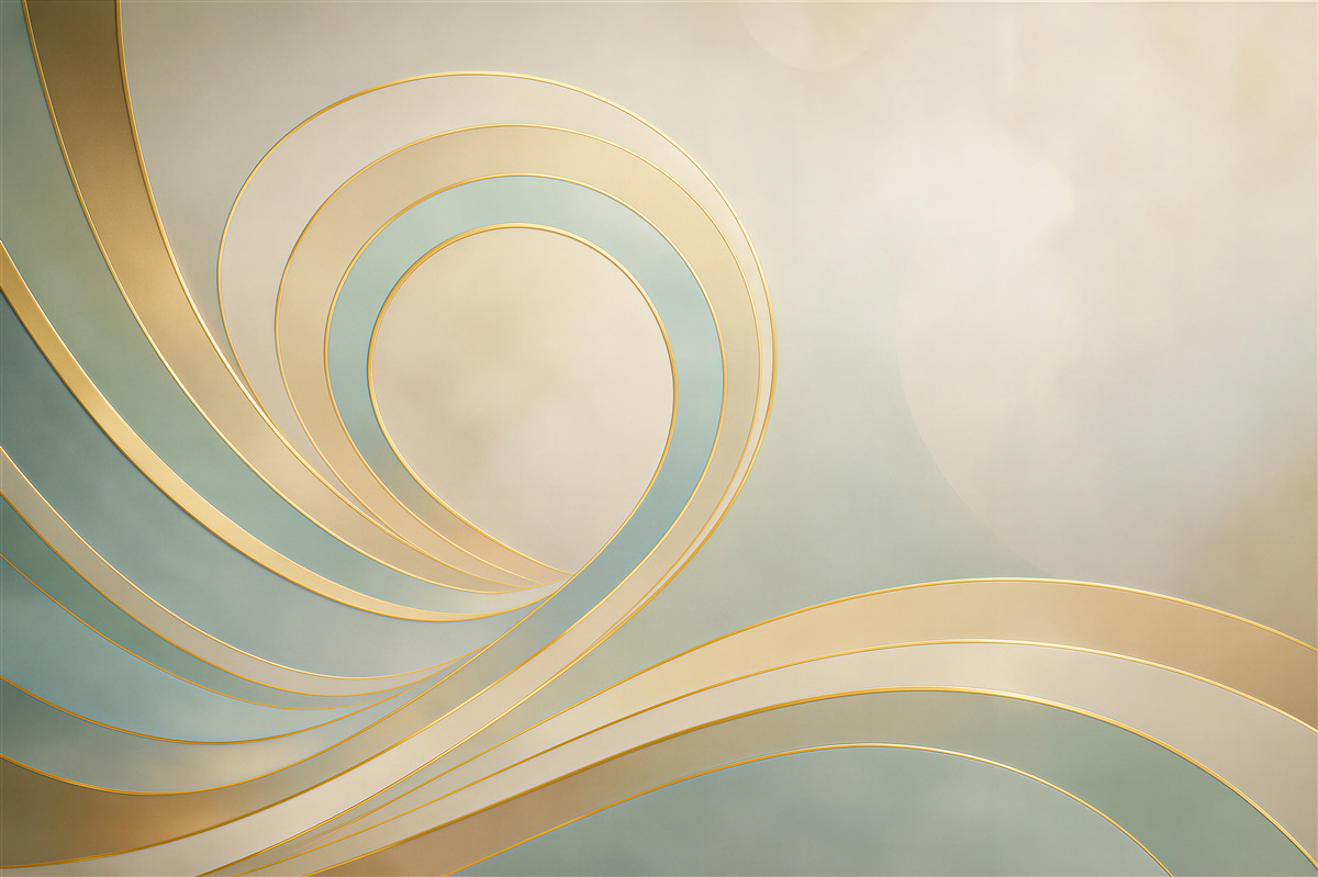 Fotobehang abstracte spiraallijnen beige en lichtblauw met gouden accenten