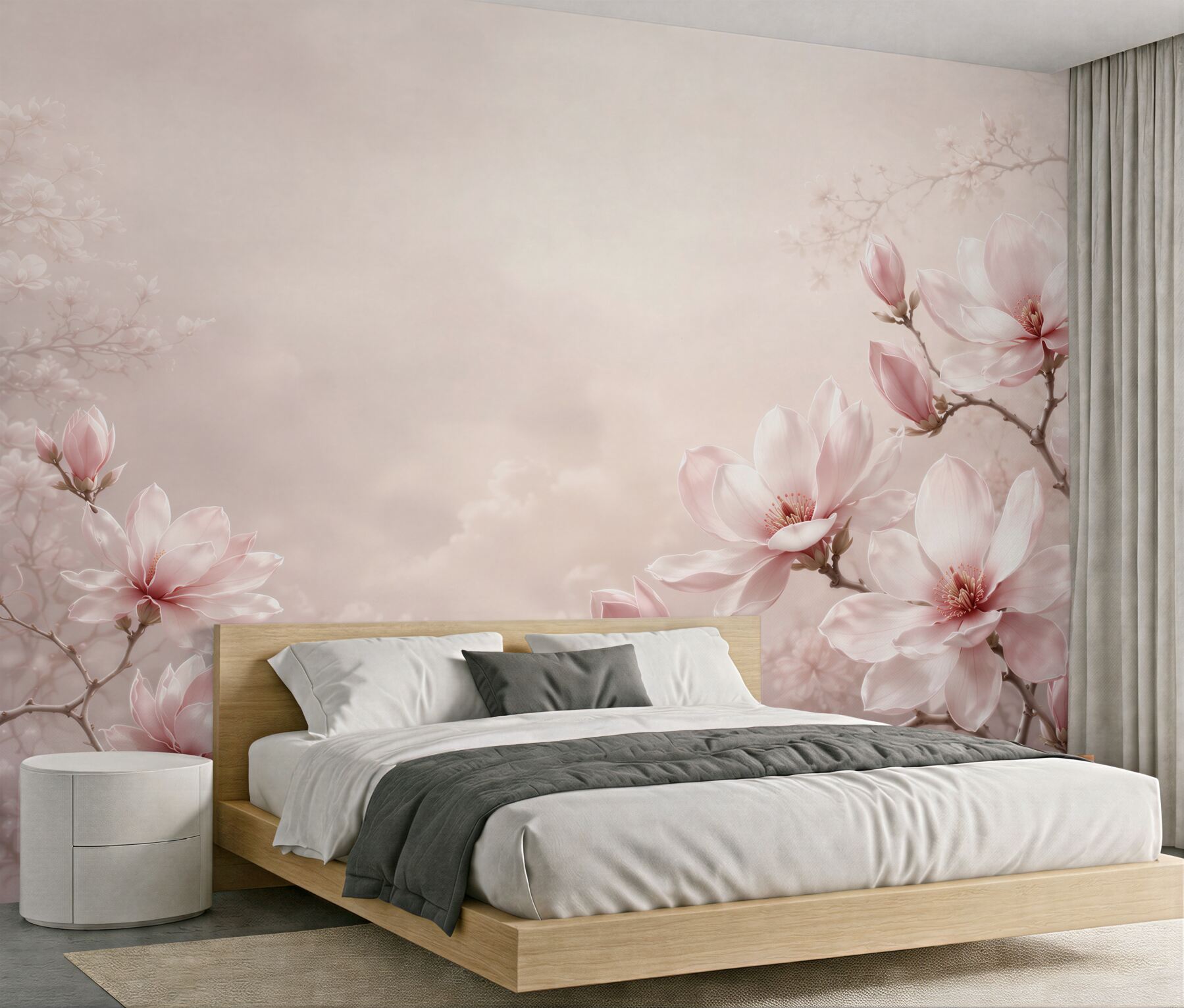 Fotobehang magnolia bloemen poederroze delicaat voor de slaapkamer