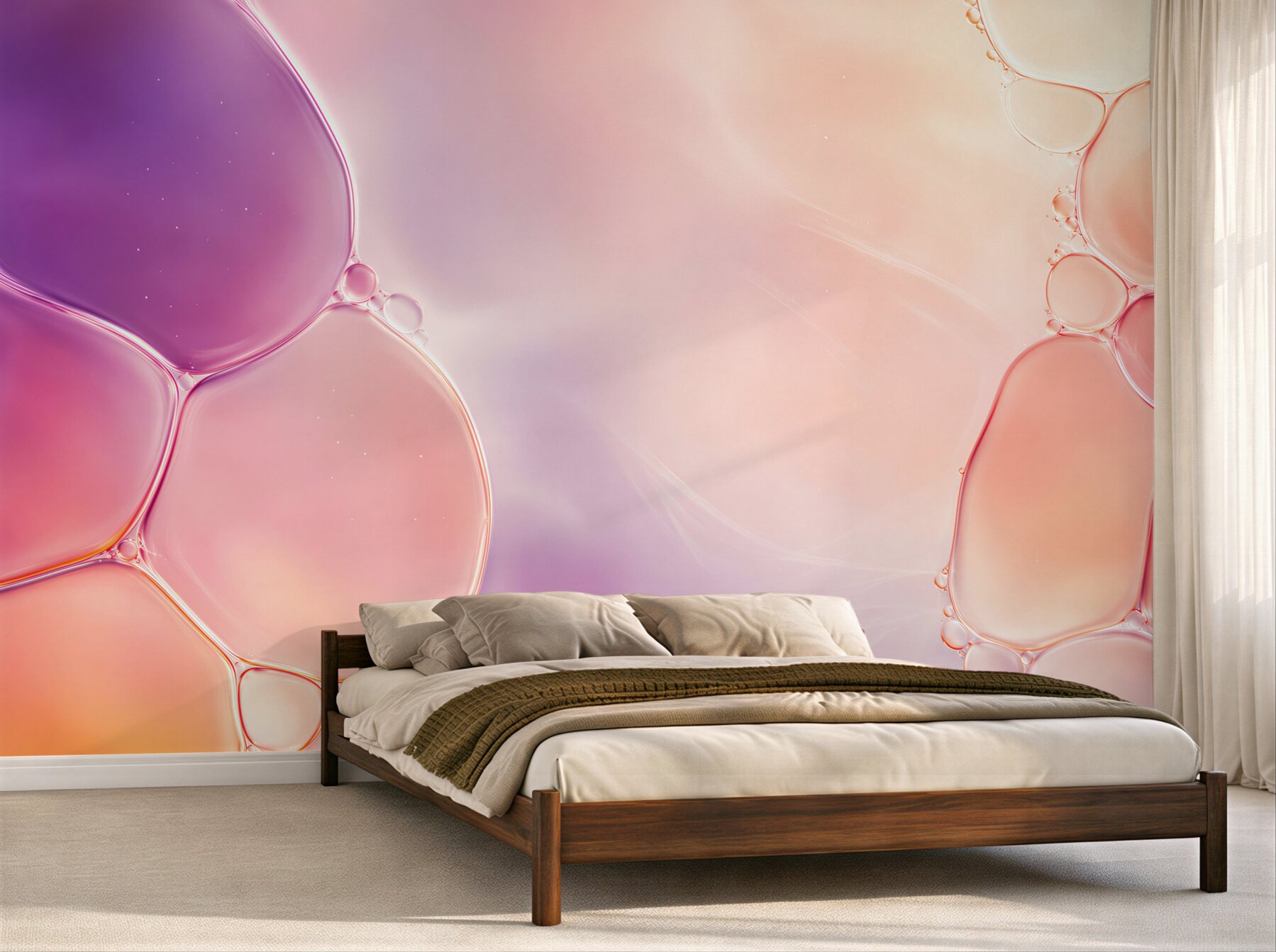 Fotobehang abstracte bubbels in pastelroze en paars modern