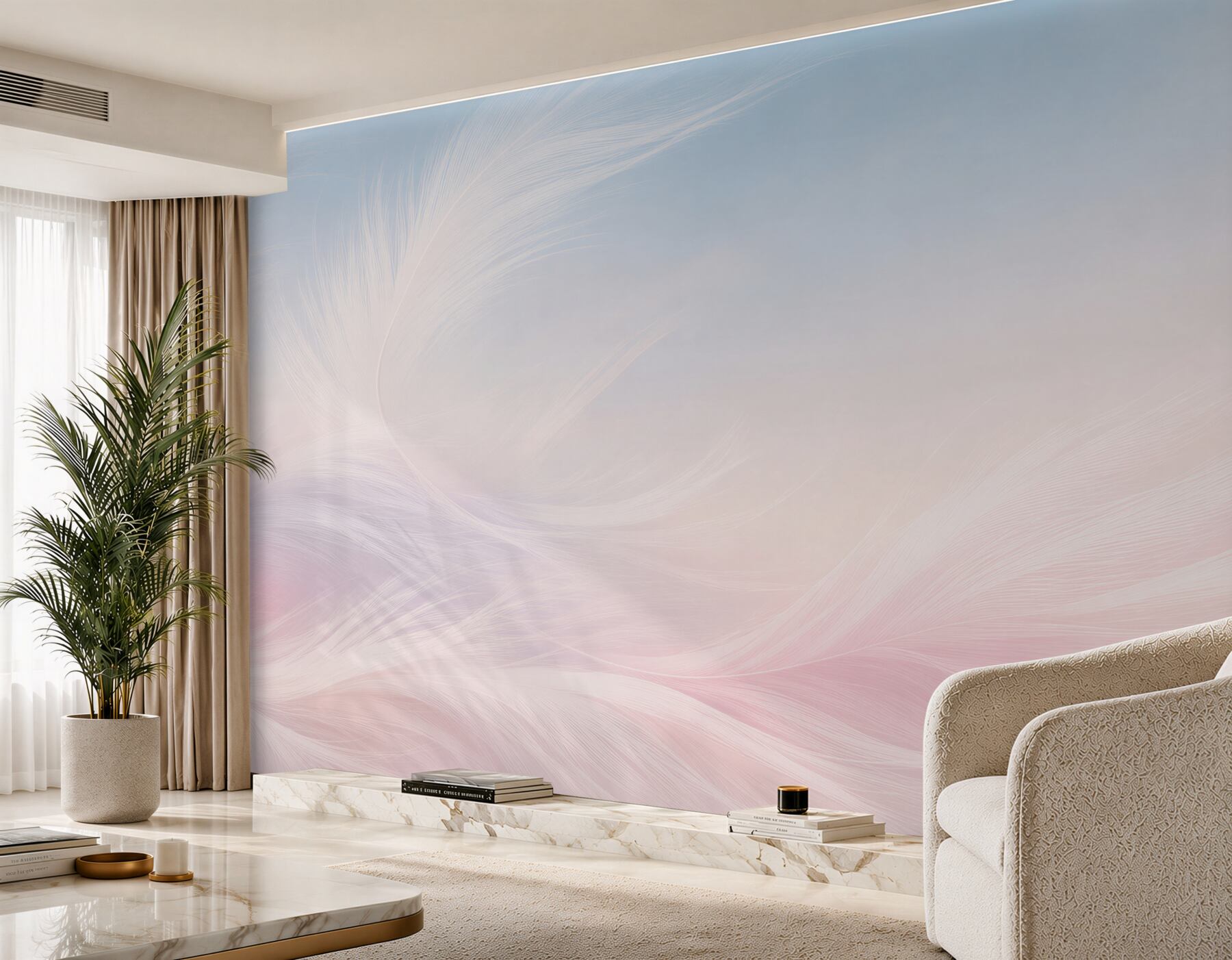 Fotobehang delicate pastelveren roze en blauw voor de slaapkamer