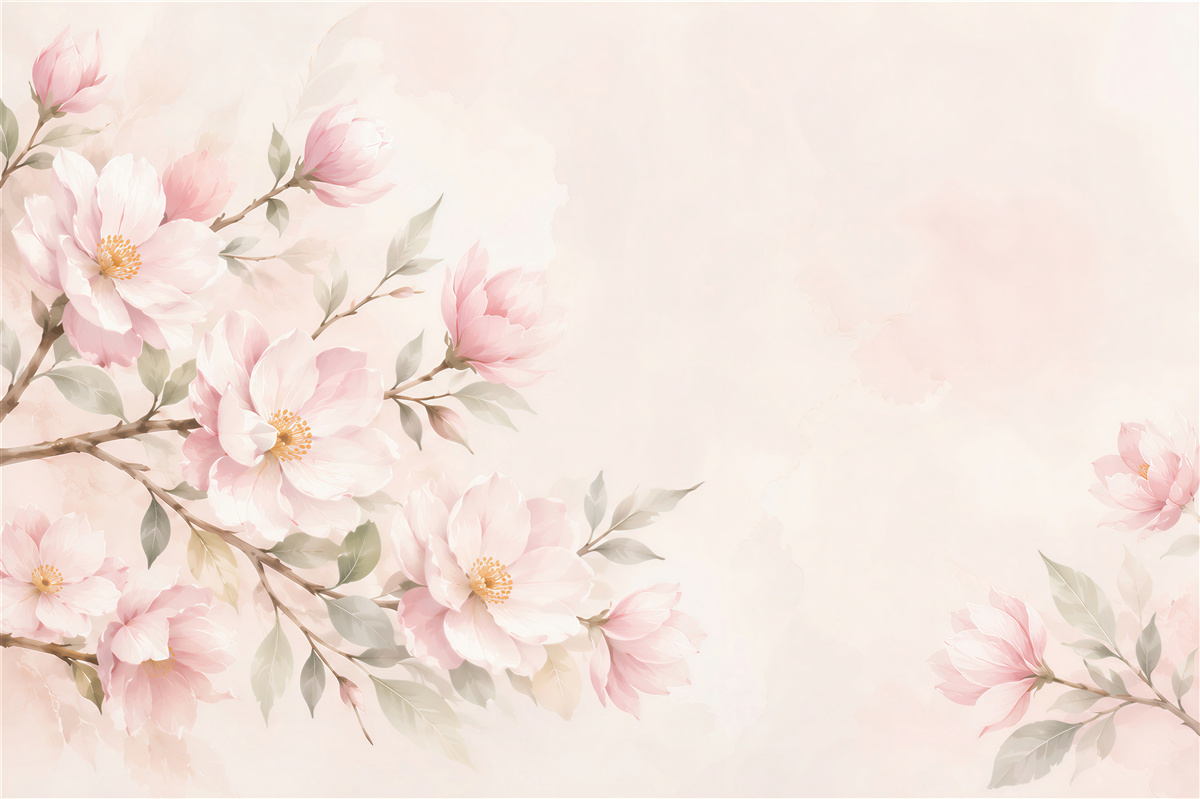 Fotobehang pastel magnolia's op takken delicate bloemen