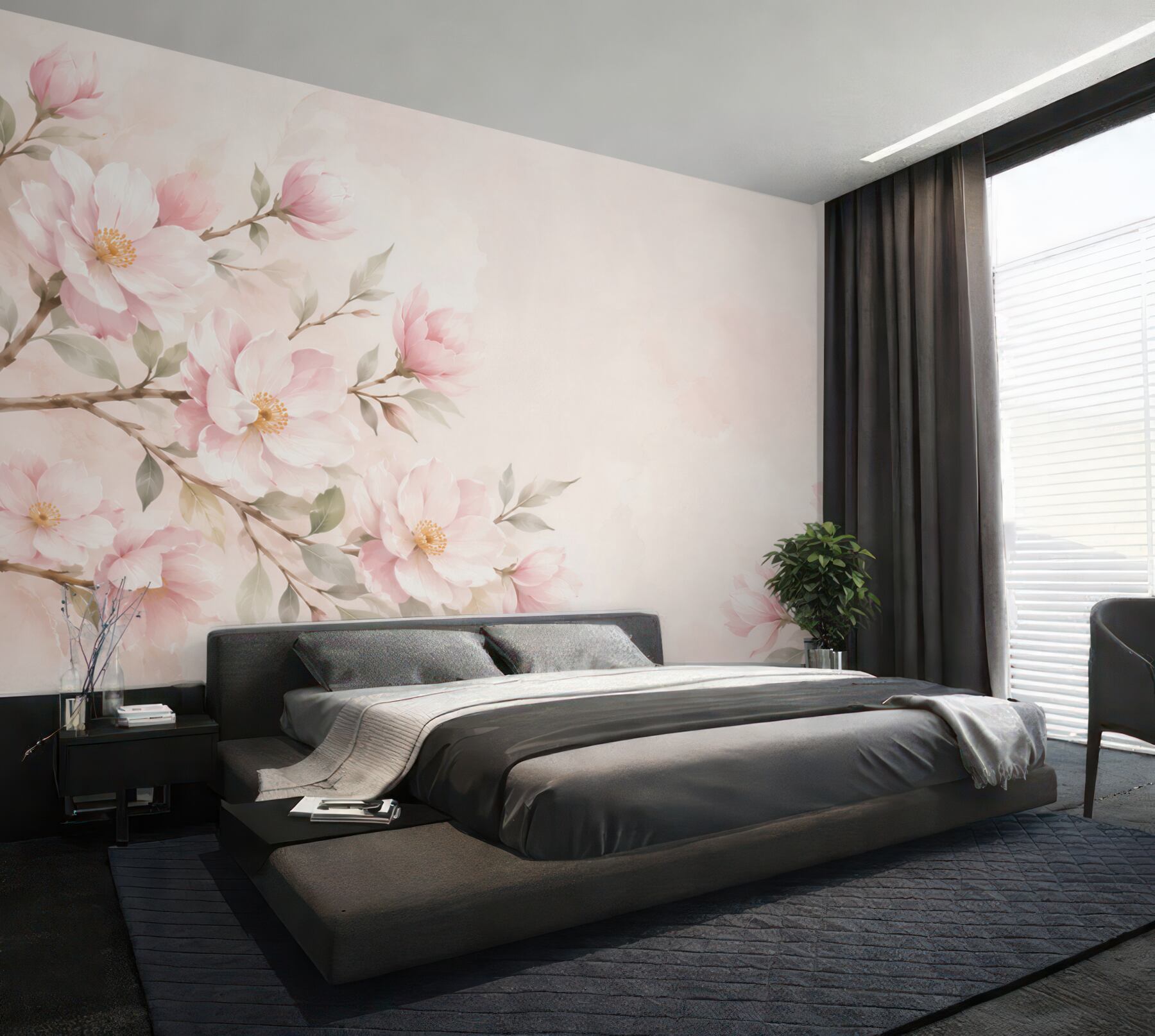 Fotobehang pastel magnolia's op takken delicate bloemen