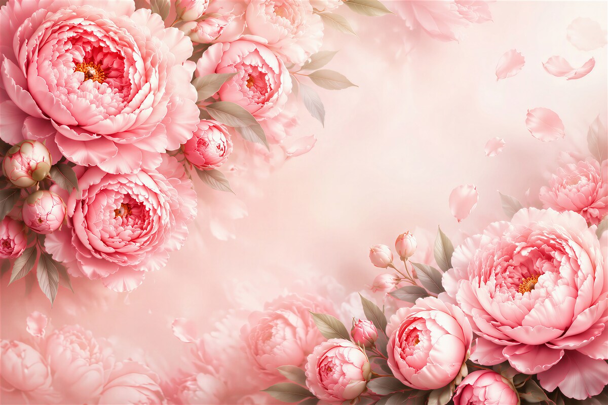 Fotobehang roze pioenrozen op een pastel achtergrond romantisch voor de slaapkamer