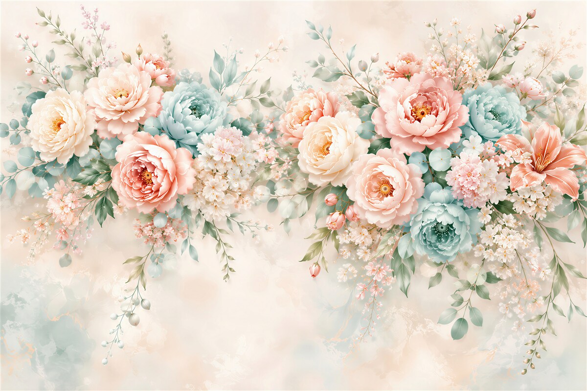Fotobehang pastel bloemen pioenrozen en rozen romantisch voor de slaapkamer