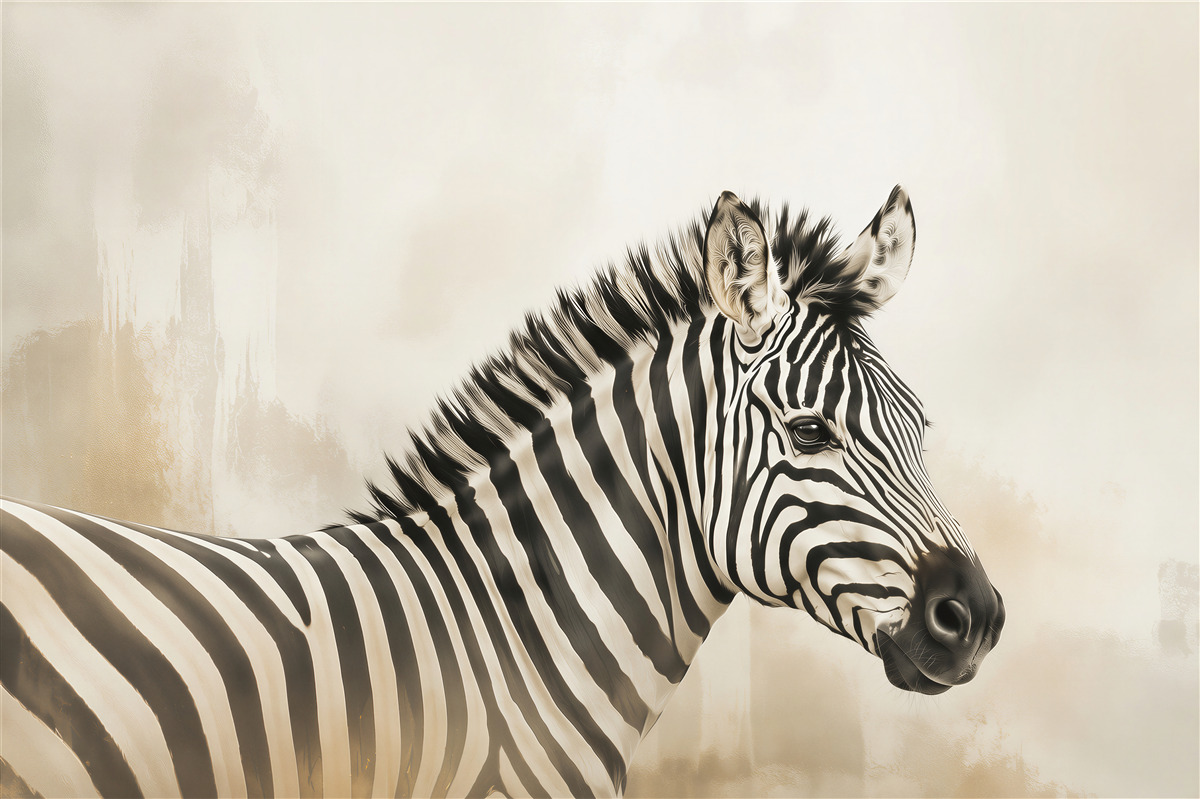 Fotobehang zwart-wit zebra portret op lichte achtergrond