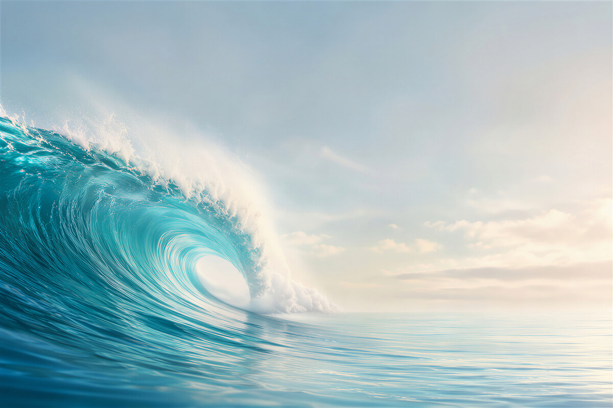 Fotobehang turquoise oceaangolf bij zonsopgang rustig