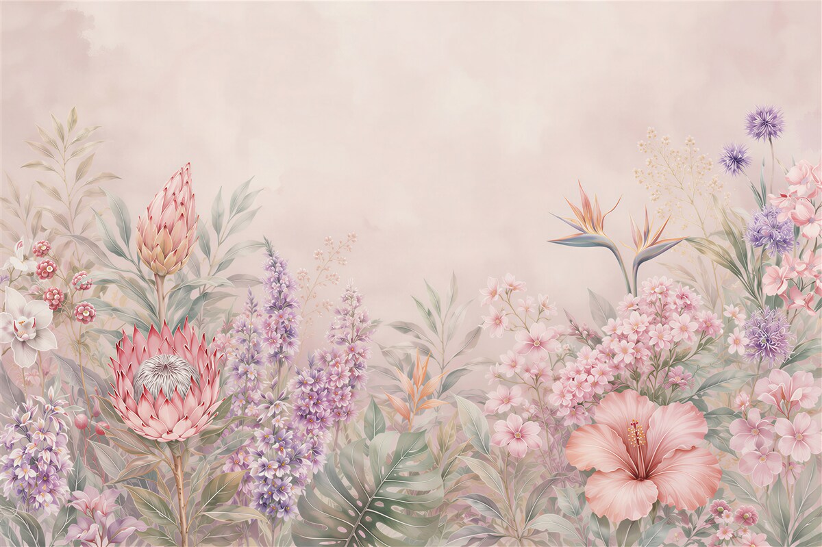 Fotobehang exotische pastelbloemen op beige achtergrond romantisch