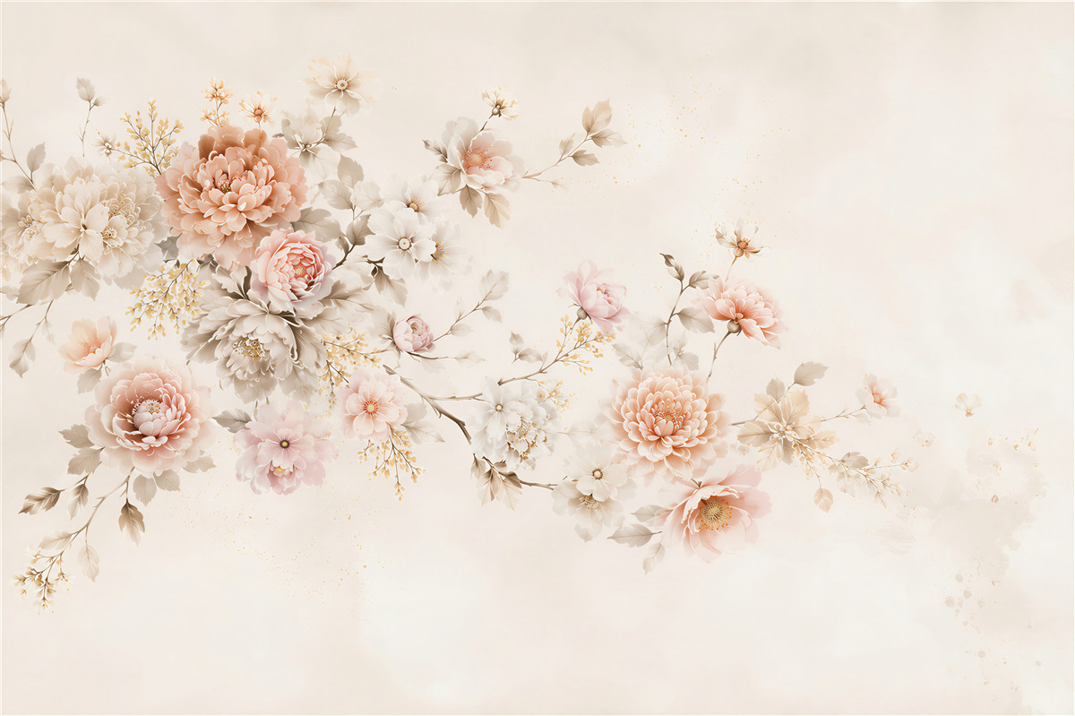 Fotobehang delicate bloemen van pioenroos beige en roze op een lichte achtergrond elegant