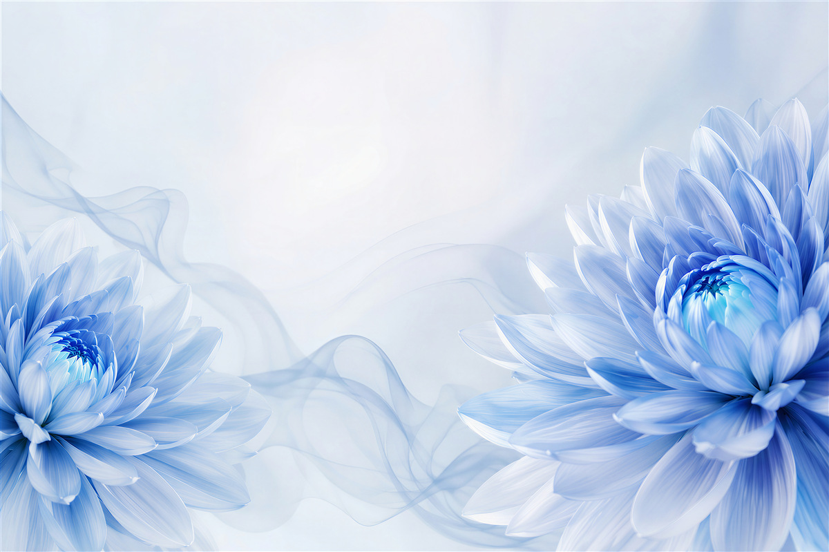 Fotobehang blauwe bloemen op een lichte achtergrond elegante florale abstractie