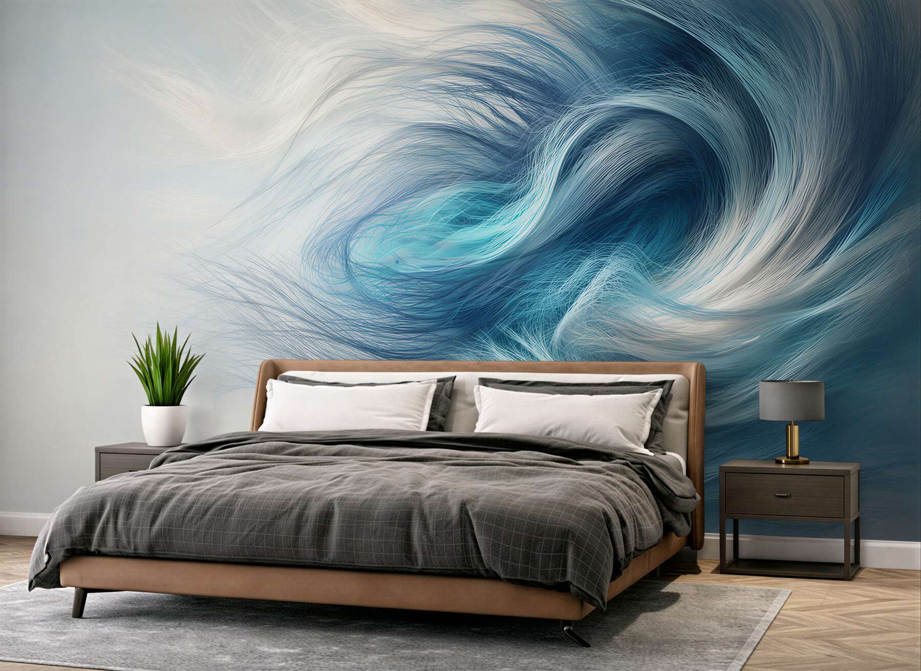 Fotobehang abstracte blauwe golven in moderne stijl