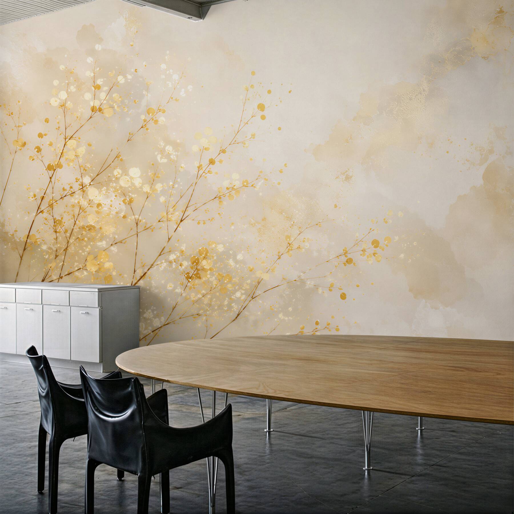 Fotobehang delicate takjes in goud op een crèmekleurige achtergrond elegant