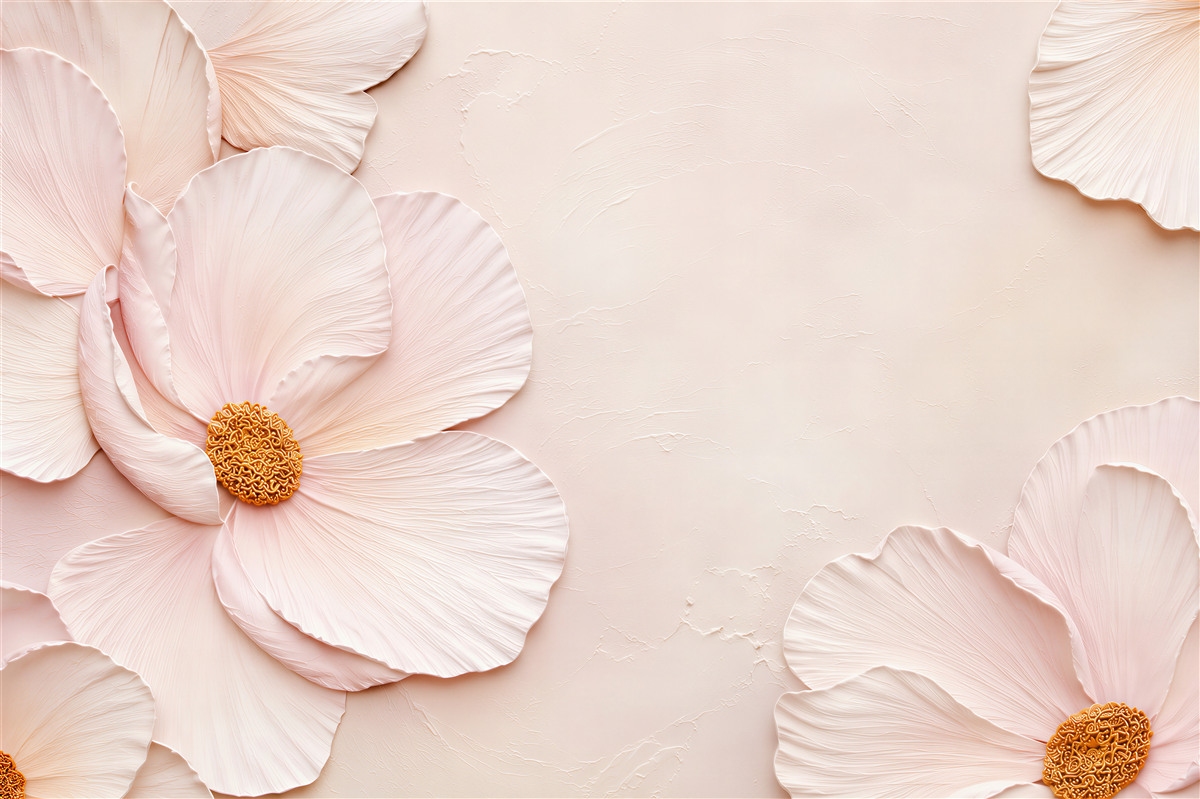 Fotobehang grote poederroze bloemen in 3D elegant