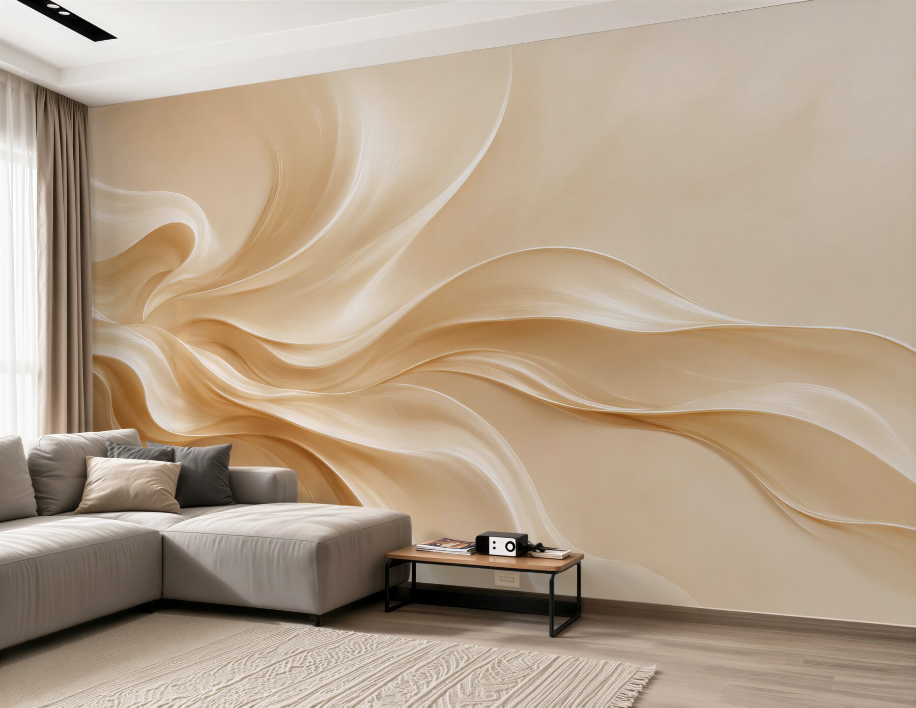 Fotobehang abstracte gouden golven beige elegant voor de woonkamer