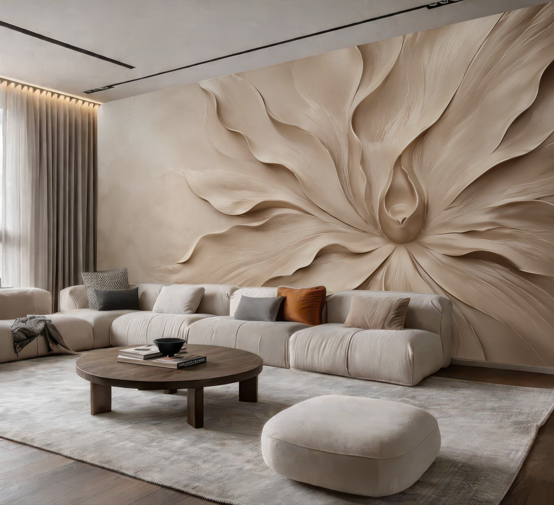 Fotobehang bloem 3D beige elegant voor de moderne woonkamer