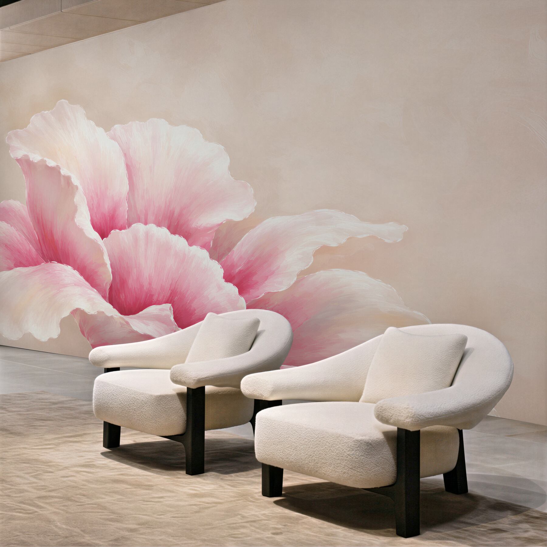 Fotobehang roze 3D-bloem op een beige achtergrond delicaat elegant