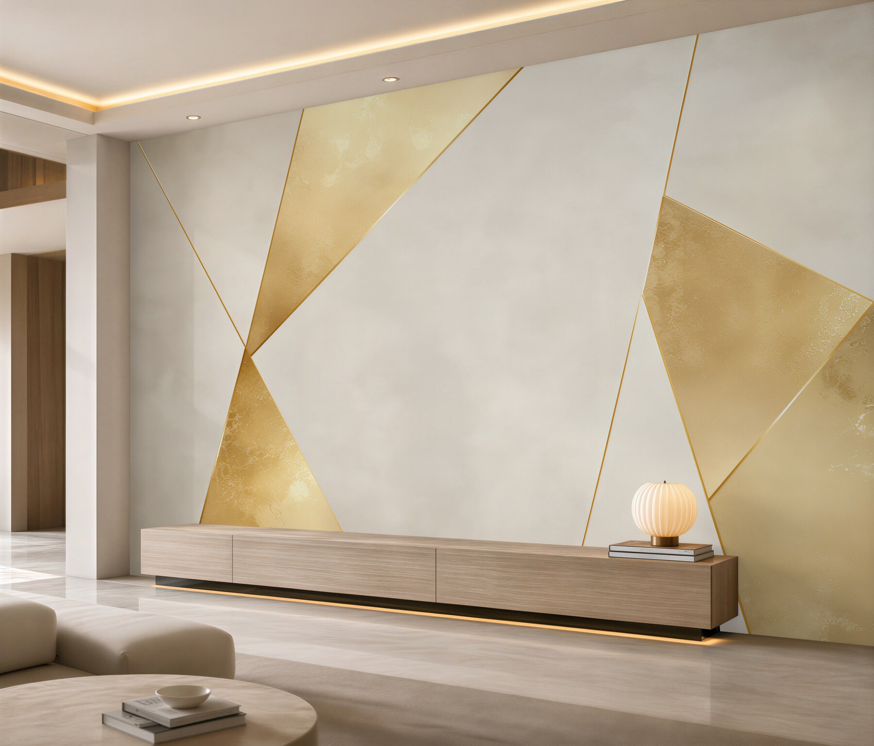 Fotobehang geometrische abstractie wit en goud modern elegant