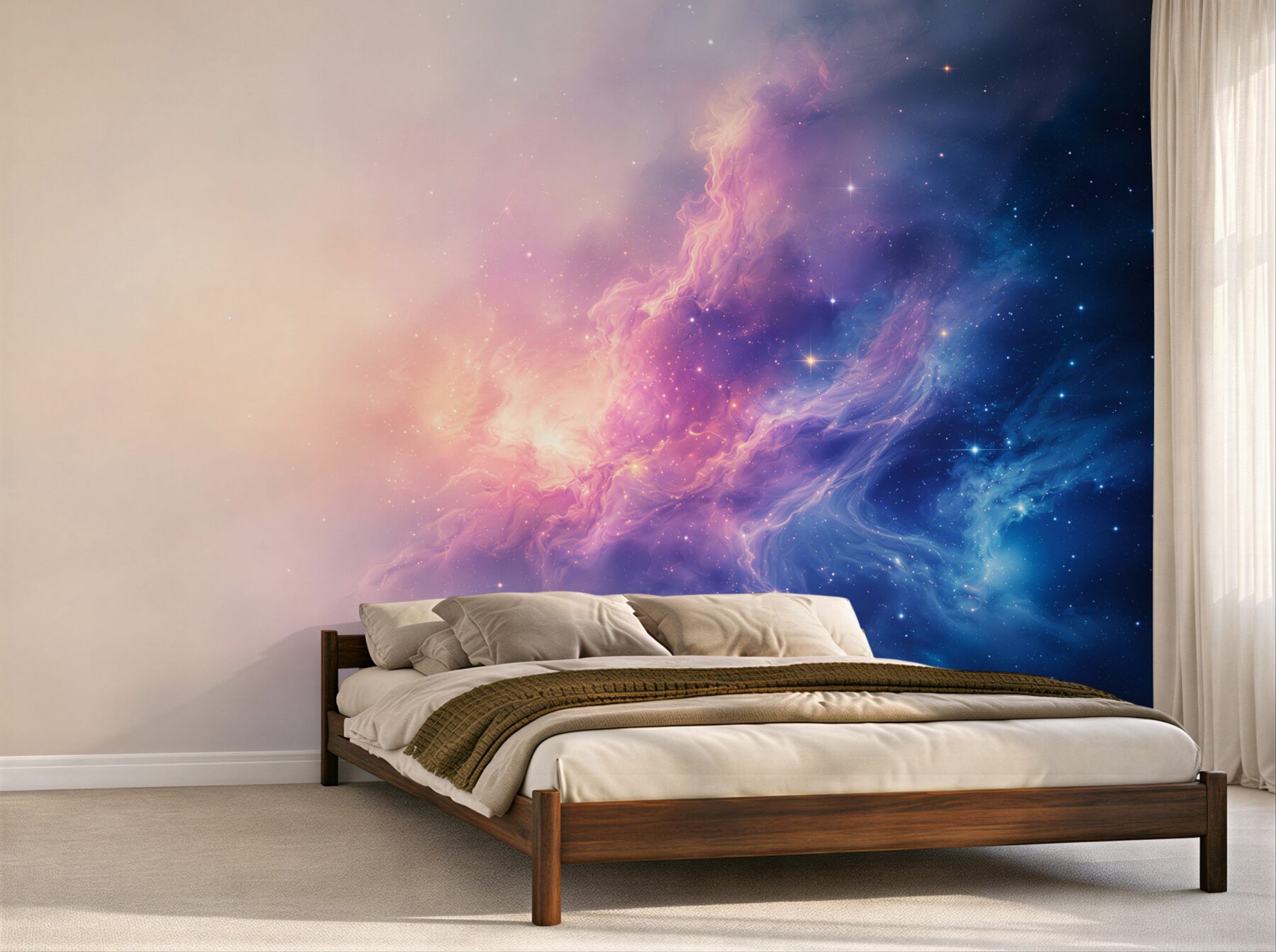 Fotobehang pastelkleurige kosmische nevel met sterren voor een modern interieur