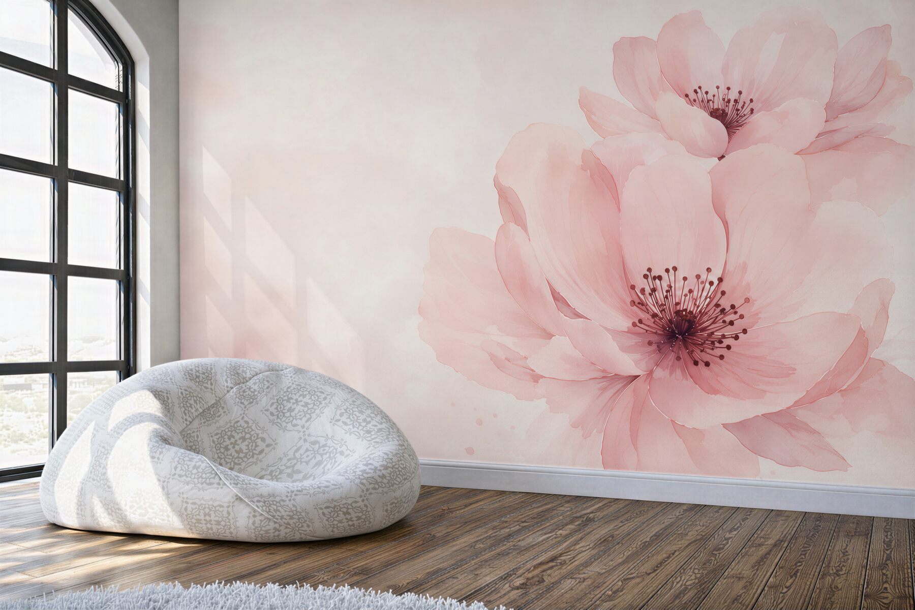 Fotobehang delicate roze aquarel bloemen voor de slaapkamer