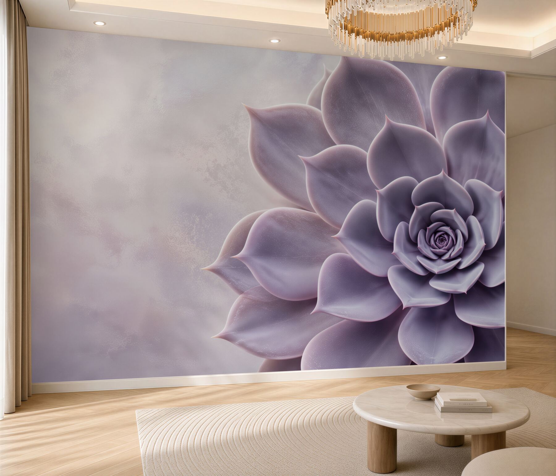 Fotobehang paarse succulent macro op lichte pastel achtergrond
