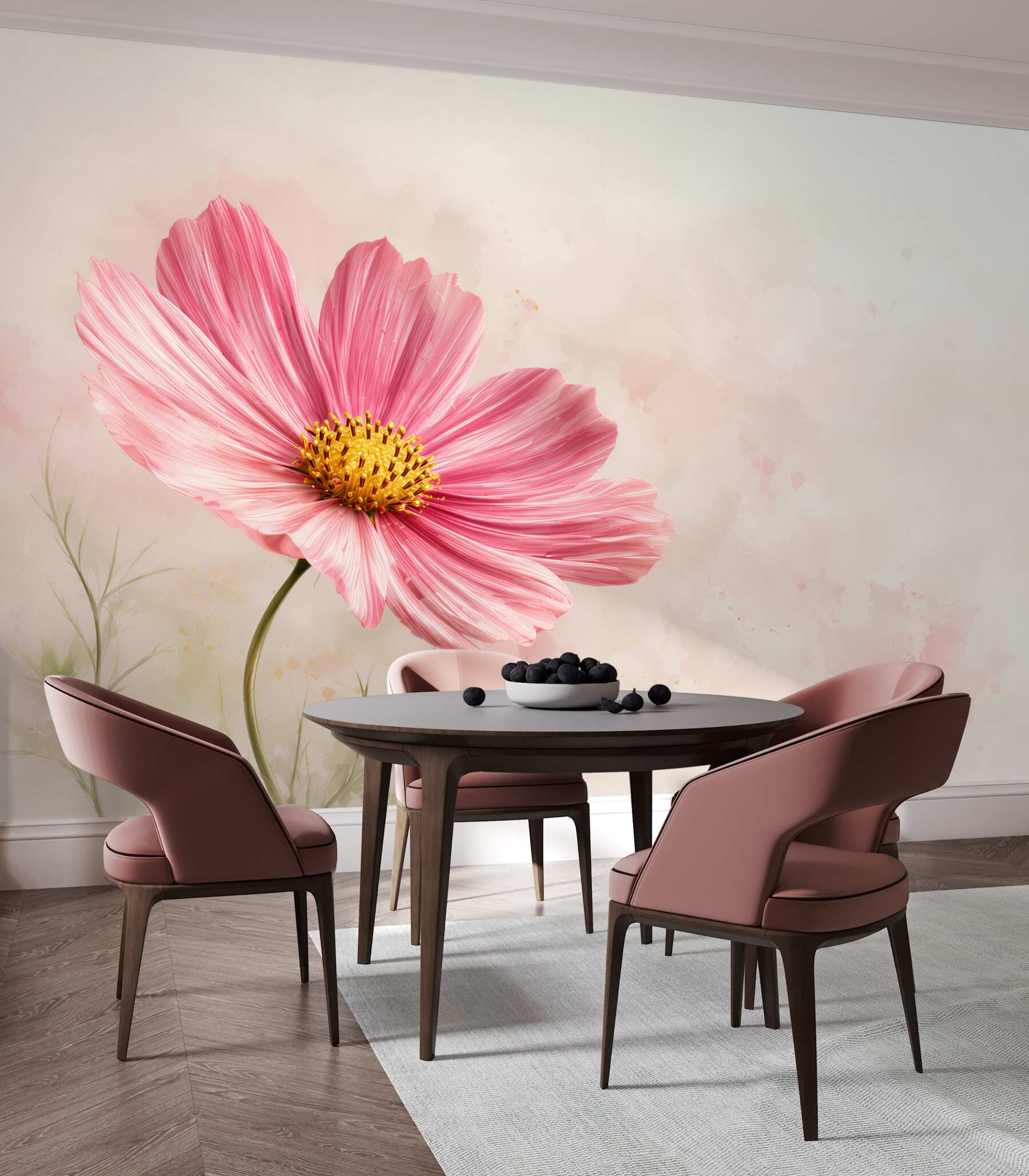Fotobehang delicate roze kosmosbloem op lichte achtergrond