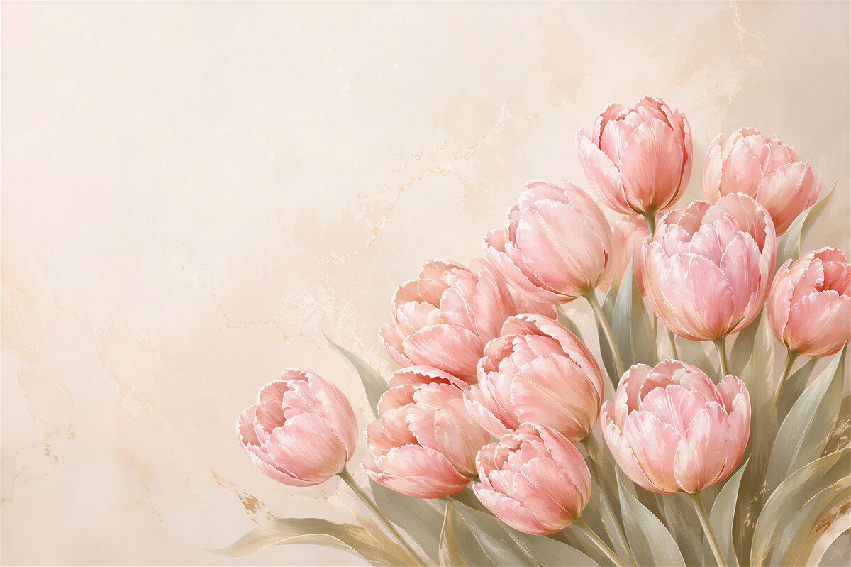 Fotobehang roze tulpen op beige achtergrond elegant voor de woonkamer