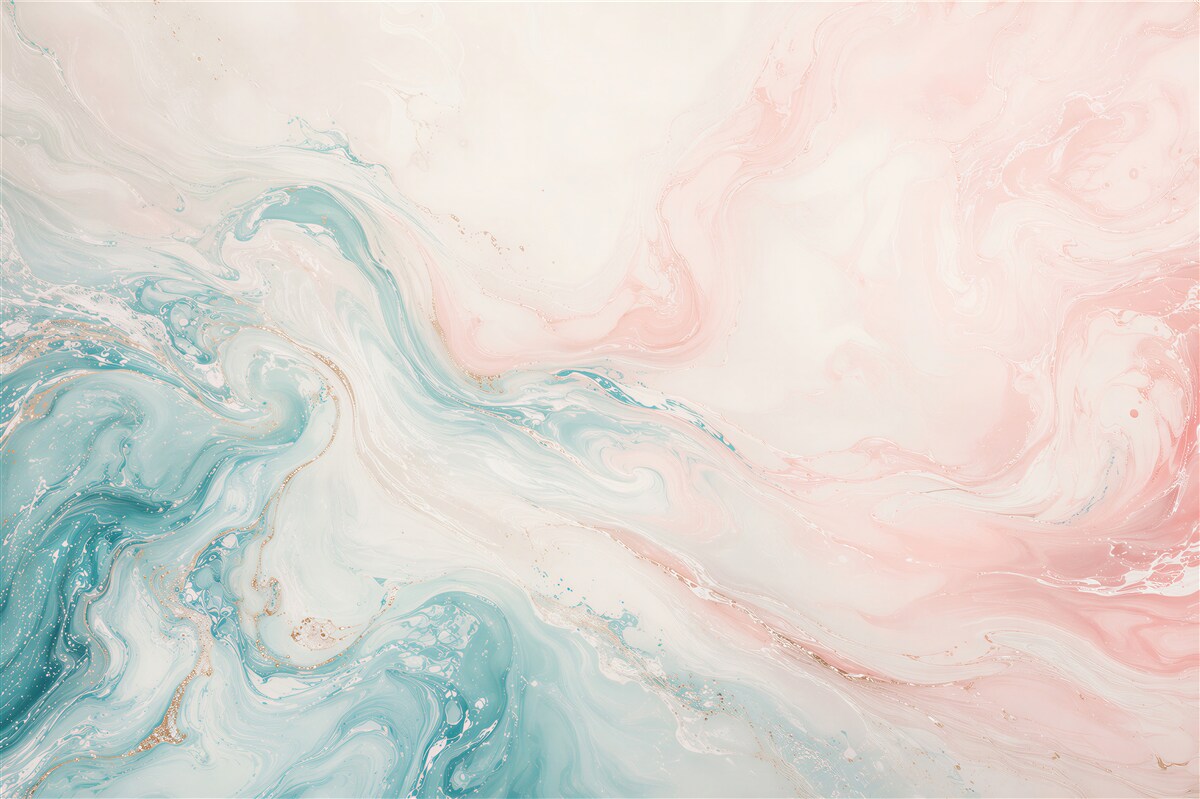 Fotobehang abstracte golven turquoise en poederroze delicaat voor de slaapkamer