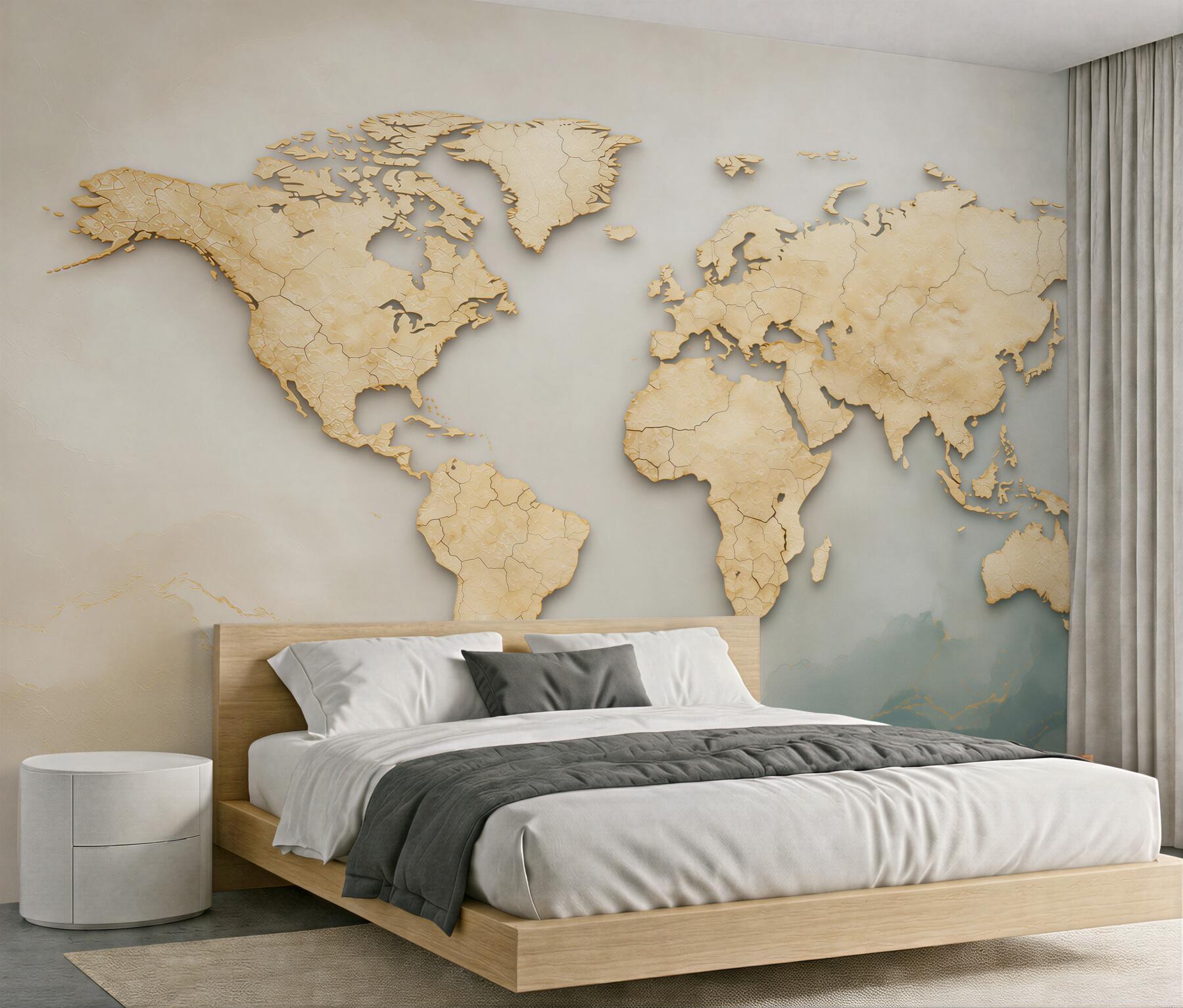 Fotobehang wereldkaart beige ruimtelijk voor een elegant kantoor