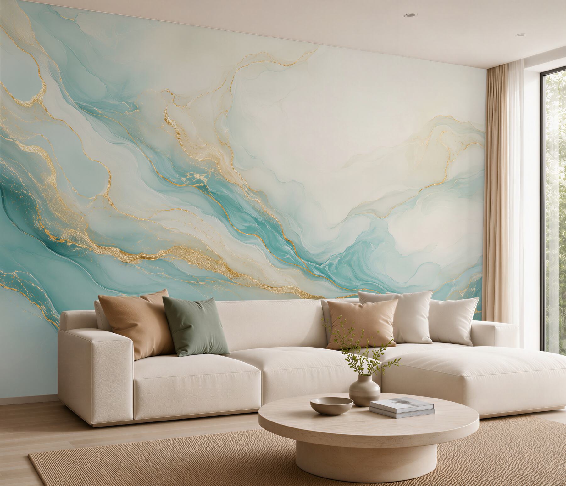 Fotobehang turkoois marmer met gouden aderen elegante abstractie