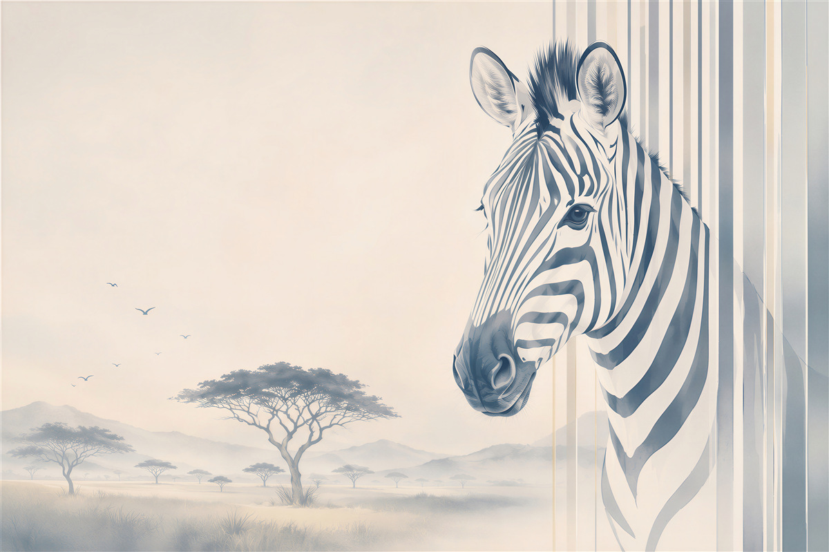 Fotobehang zebra in de savanne beige en grijs modern