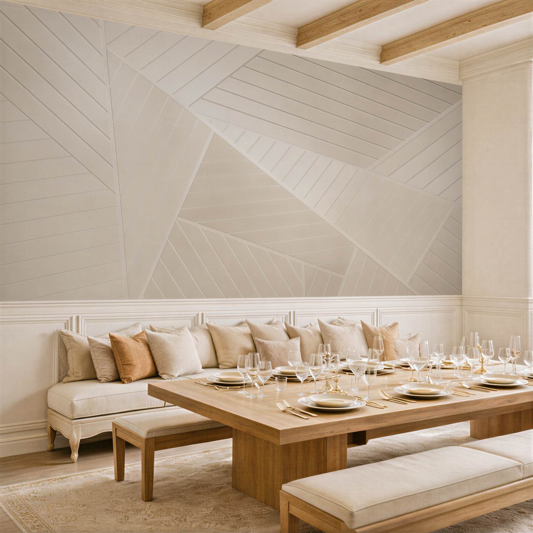 Fotobehang geometrisch beige houten panelen modern