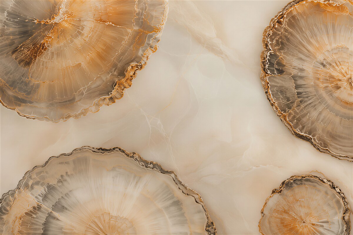 Fotobehang agaat beige-goud elegant steenpatroon voor een modern interieur