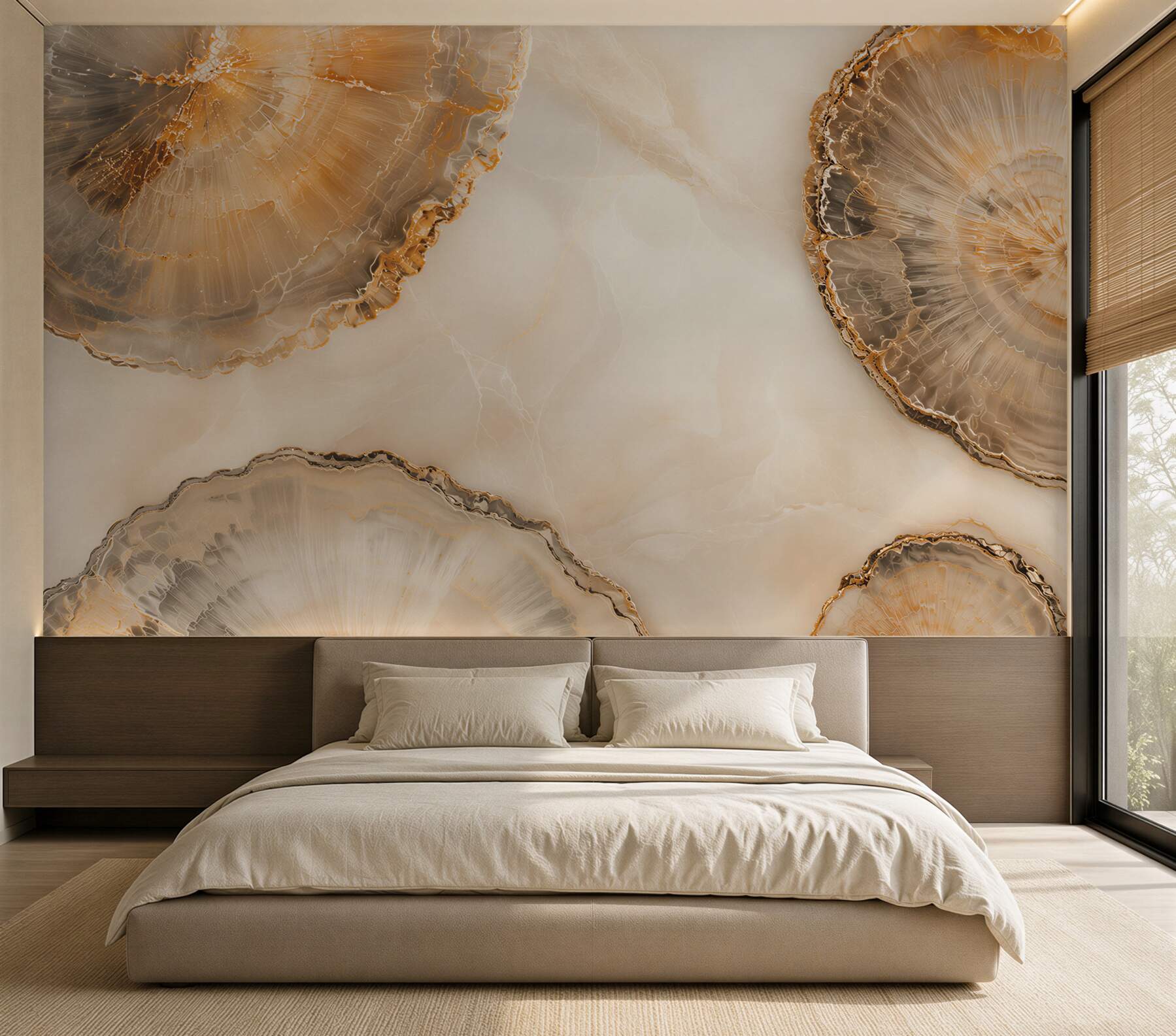 Fotobehang agaat beige-goud elegant steenpatroon voor een modern interieur