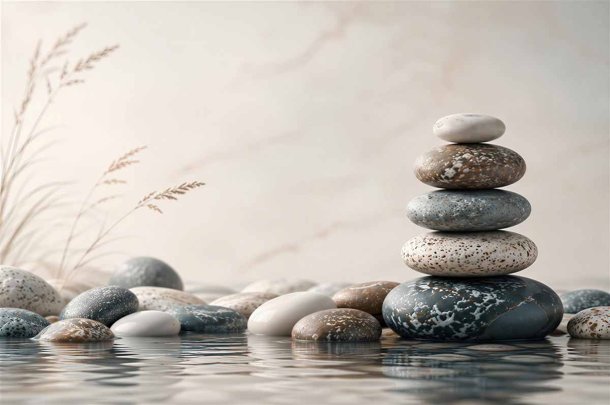 Fotobehang zen stenen boven water beige-grijs rustgevend motief spa