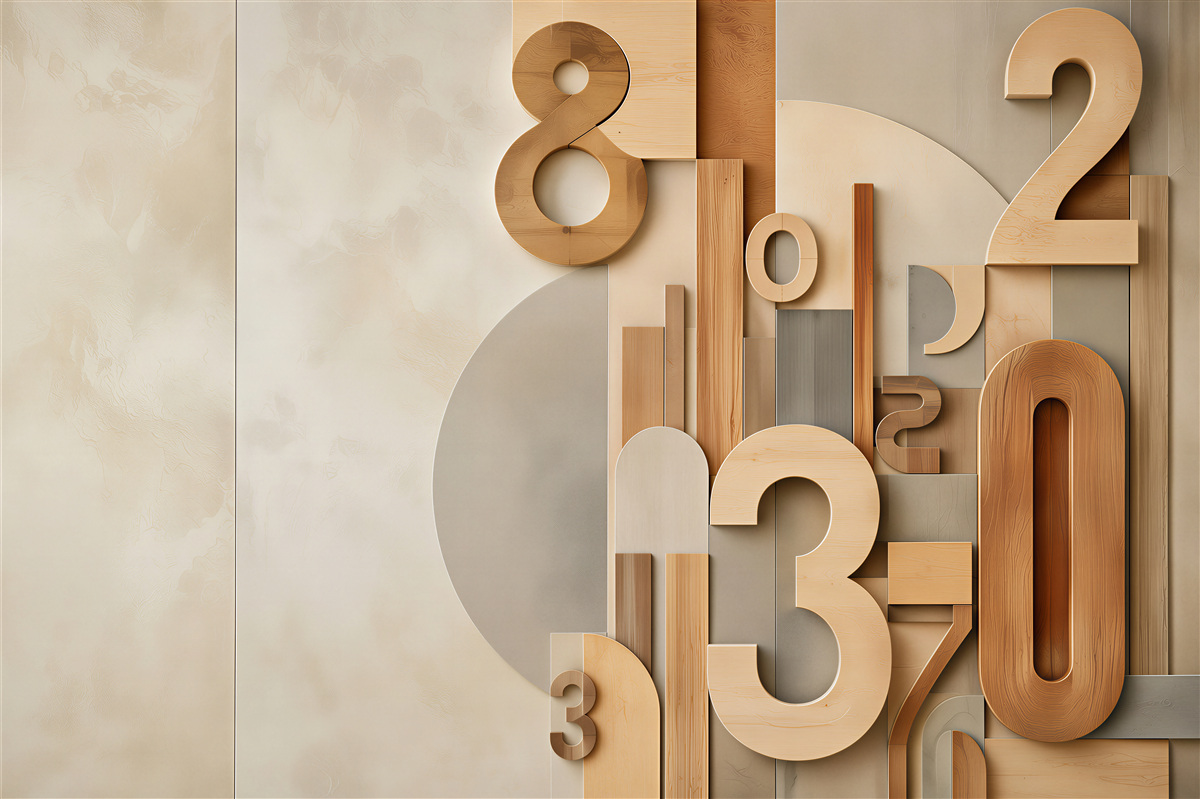 Fotobehang geometrische 3D-cijfers in beige hout modern voor kantoor