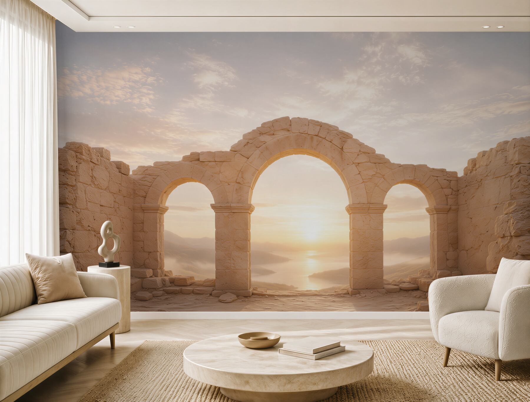 Fotobehang stenen bogen bij zonsopgang in mediterrane stijl