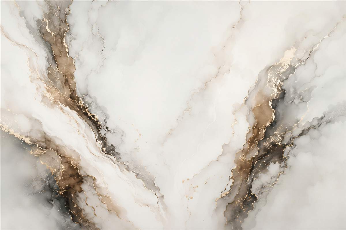 Fotobehang abstracte wit-grijze marmer met gouden accenten