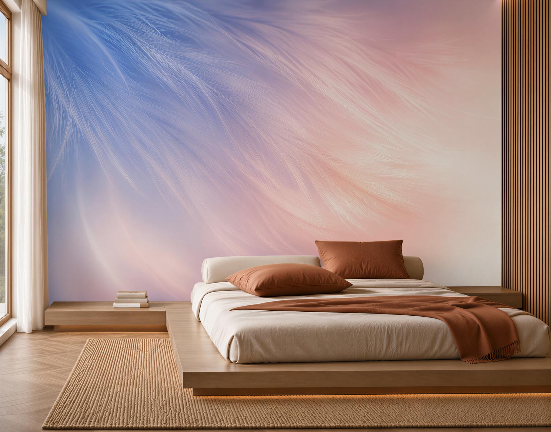 Fotobehang pastelveren roze en blauw delicaat voor de slaapkamer