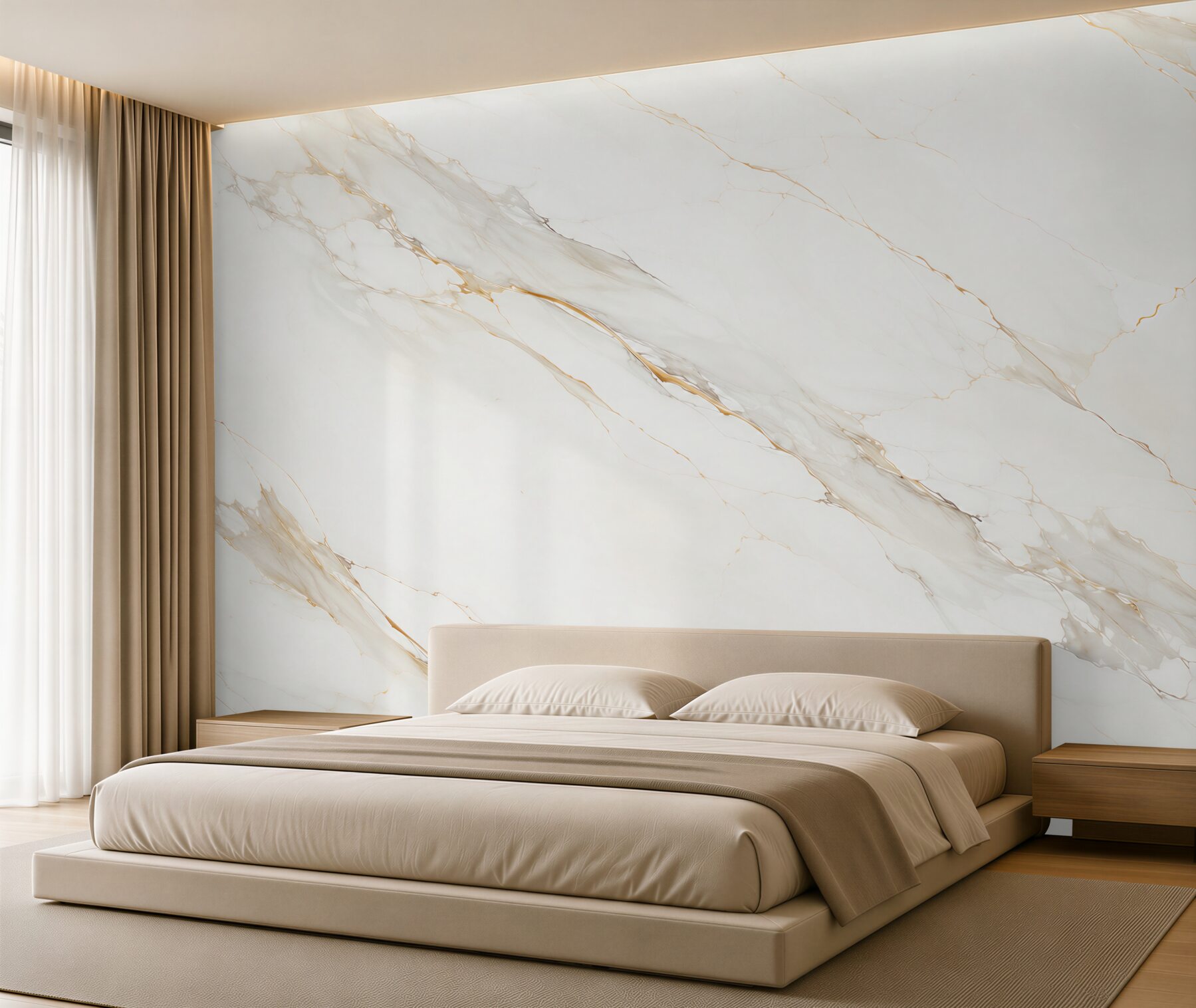Fotobehang witte marmer met delicate gouden aderen voor een elegant woonkamer