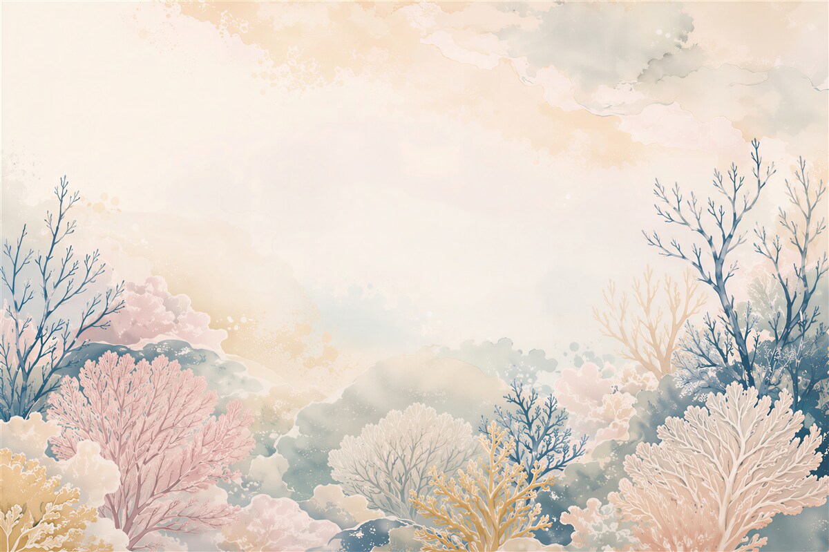 Fotobehang pastel magisch bos met bomen en wolken voor kinderen