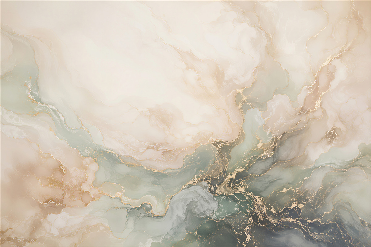 Fotobehang abstracte marmer beige groen met gouden aderen